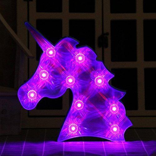Pooqla LED Unicornio Night Light Lamp Kids Marquee Lights Unicorn Shape Signs Light Up Christmas Party Wall Decoration Battery Operated (Pink)