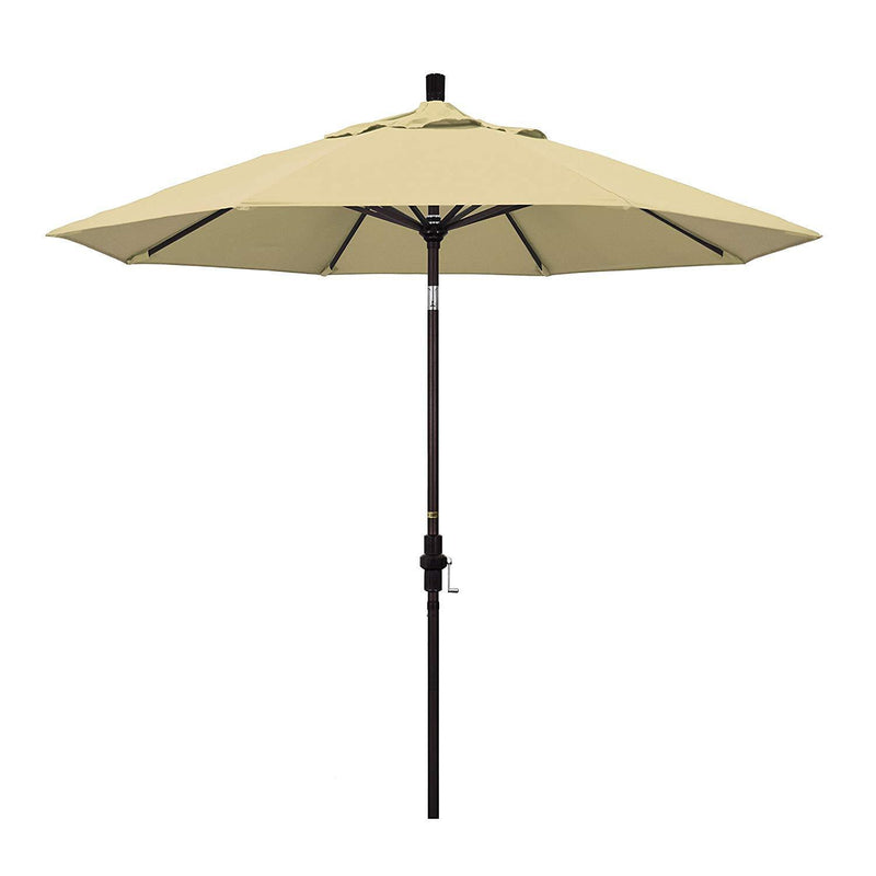 California Umbrella 9' Round Aluminum Market Umbrella, Crank Lift, Collar Tilt, White Pole, Sunbrella Pacific Blue