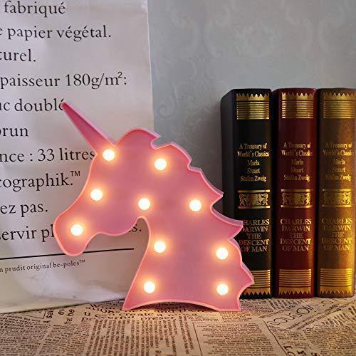 Pooqla LED Unicornio Night Light Lamp Kids Marquee Lights Unicorn Shape Signs Light Up Christmas Party Wall Decoration Battery Operated (Pink)