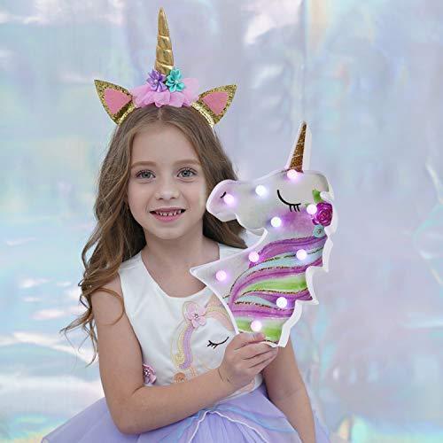 Pooqla LED Unicornio Night Light Lamp Kids Marquee Lights Unicorn Shape Signs Light Up Christmas Party Wall Decoration Battery Operated (Pink)