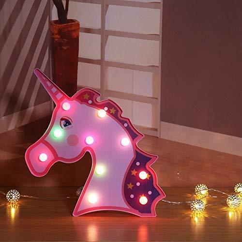 Pooqla LED Unicornio Night Light Lamp Kids Marquee Lights Unicorn Shape Signs Light Up Christmas Party Wall Decoration Battery Operated (Pink)