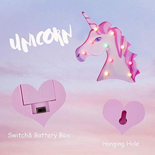 Pooqla LED Unicornio Night Light Lamp Kids Marquee Lights Unicorn Shape Signs Light Up Christmas Party Wall Decoration Battery Operated (Pink)