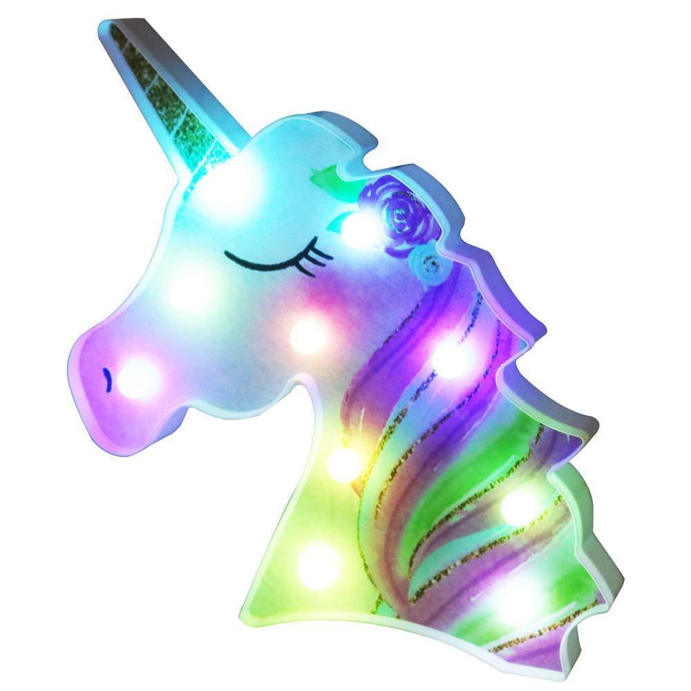 Pooqla LED Unicornio Night Light Lamp Kids Marquee Lights Unicorn Shape Signs Light Up Christmas Party Wall Decoration Battery Operated (Pink)