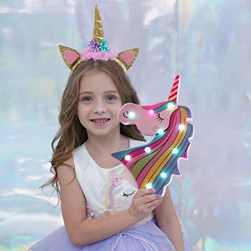 Pooqla LED Unicornio Night Light Lamp Kids Marquee Lights Unicorn Shape Signs Light Up Christmas Party Wall Decoration Battery Operated (Pink)