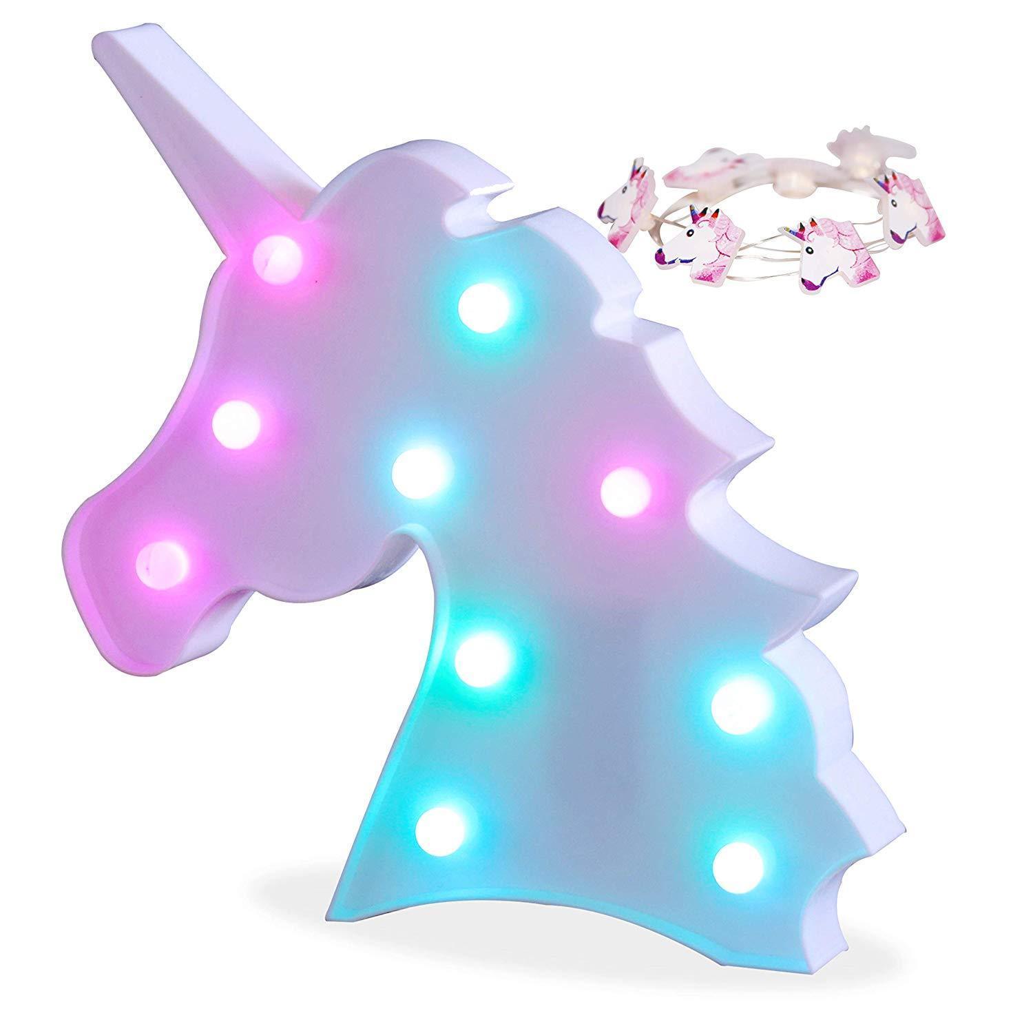 Pooqla LED Unicornio Night Light Lamp Kids Marquee Lights Unicorn Shape Signs Light Up Christmas Party Wall Decoration Battery Operated (Pink)