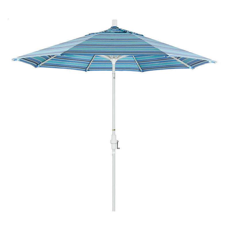 California Umbrella 9' Round Aluminum Market Umbrella, Crank Lift, Collar Tilt, White Pole, Sunbrella Pacific Blue