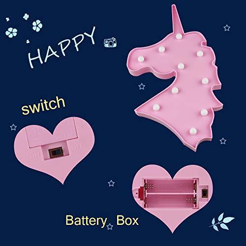 Pooqla LED Unicornio Night Light Lamp Kids Marquee Lights Unicorn Shape Signs Light Up Christmas Party Wall Decoration Battery Operated (Pink)