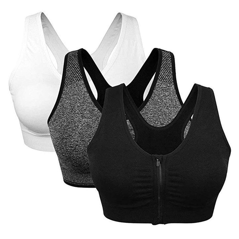 Women's Zip Front Sports Bra Wireless Post-Surgery Bra Active Yoga Sports Bras