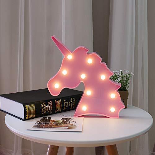 Pooqla LED Unicornio Night Light Lamp Kids Marquee Lights Unicorn Shape Signs Light Up Christmas Party Wall Decoration Battery Operated (Pink)