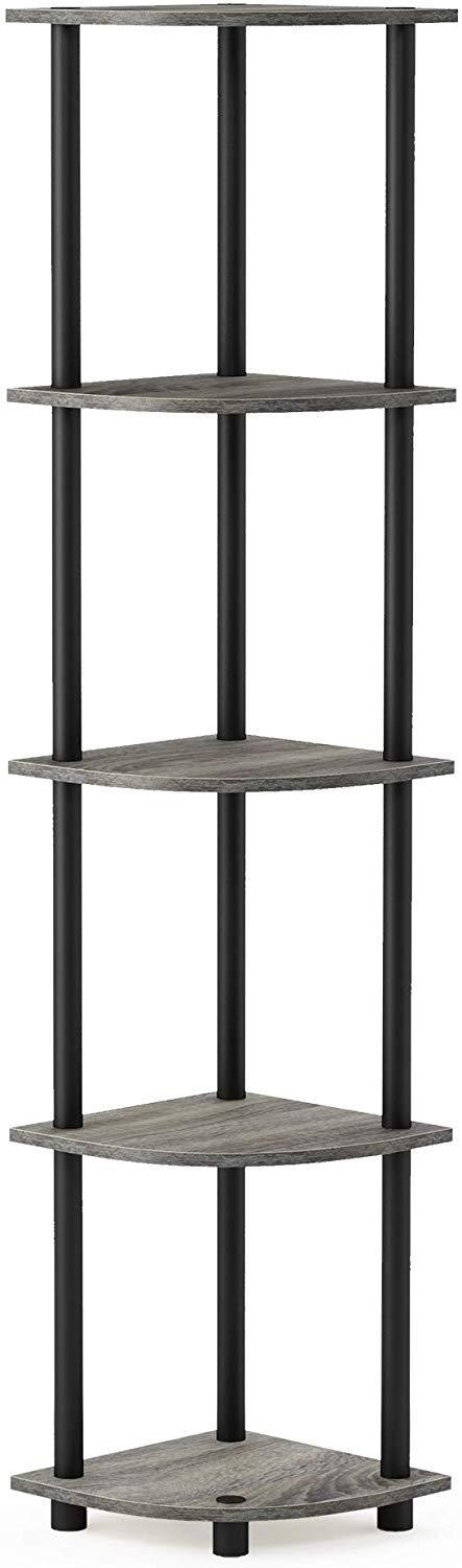 Furinno Turn-N-Tube 5 Tier Corner Display Rack Multipurpose Shelving Unit, Columbia Walnut/Black