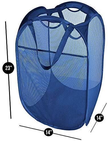 Smart Design Deluxe Mesh Pop Up Square Laundry Hamper w/ Side Pocket & Handles - VentilAir Fabric Collapsible Design - for Clothes & Laundry - Home - (Holds 2 Loads) (14 x 23 Inch) [Black]