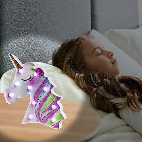 Pooqla LED Unicornio Night Light Lamp Kids Marquee Lights Unicorn Shape Signs Light Up Christmas Party Wall Decoration Battery Operated (Pink)