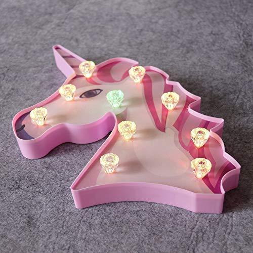 Pooqla LED Unicornio Night Light Lamp Kids Marquee Lights Unicorn Shape Signs Light Up Christmas Party Wall Decoration Battery Operated (Pink)