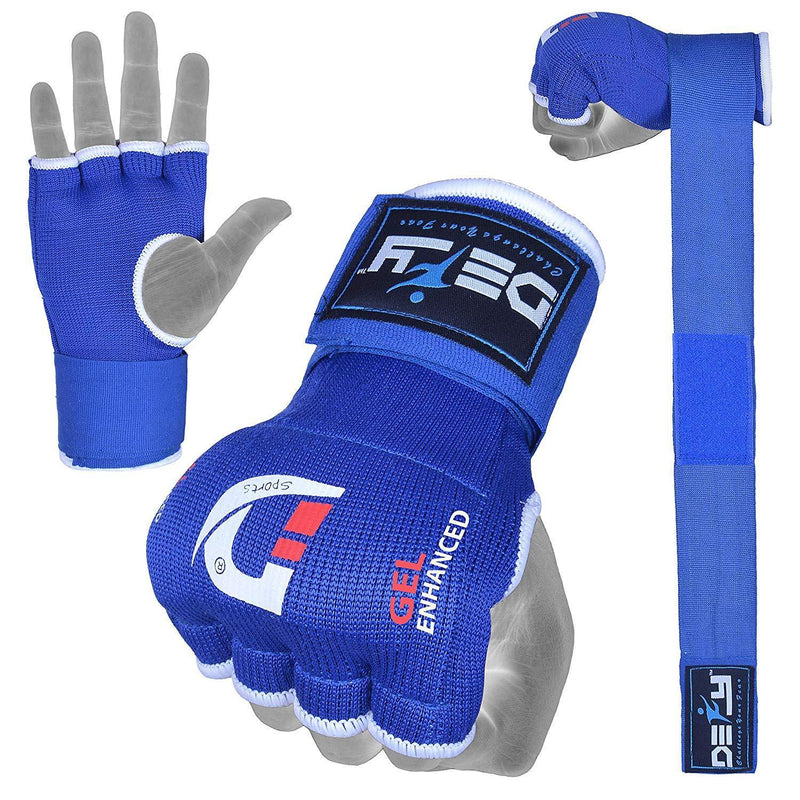 DEFY Gel Padded Premium Inner Gloves with Hand Wraps MMA Muay Thai Boxing Training Fight PAIR